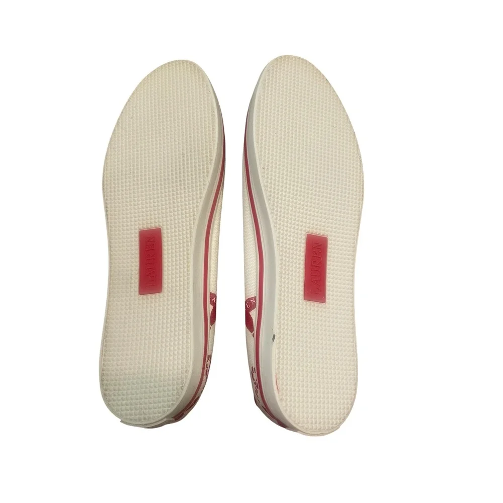 Lauren Ralph Lauren Emilia Ballet Flats Nautical‎ Rope Bow White Pink 8.5